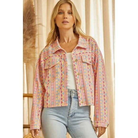 Andree By Unit Savanna Jane Denim Diamond Fringe Aztec Jacket S-L J10126 sale! - Picture 8 of 8